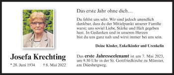 Anzeige von Josefa Krechting 