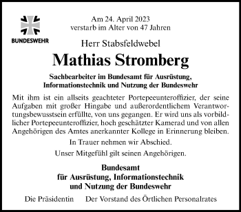 Anzeige von Mathias Stromberg 