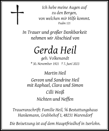 Anzeige von Gerda Heil 