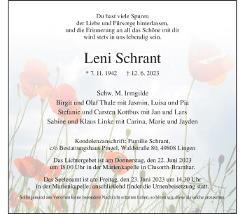 Anzeige von Leni Schrant 