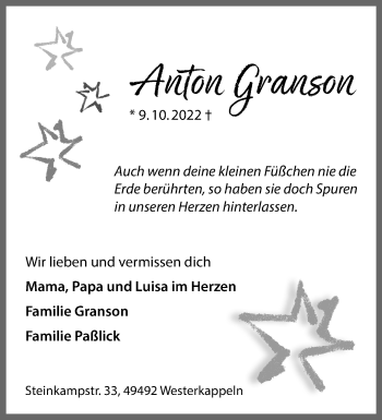 Anzeige von Anton Granson 