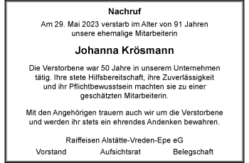 Anzeige von Johanna Krösmann 