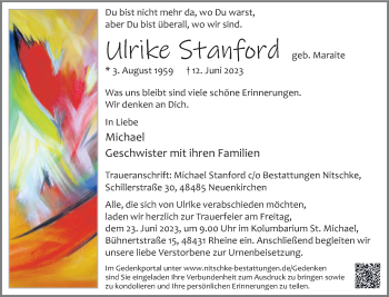 Anzeige von Ulrike Stanford 