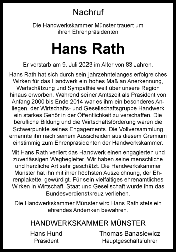 Anzeige von Hans Rath 