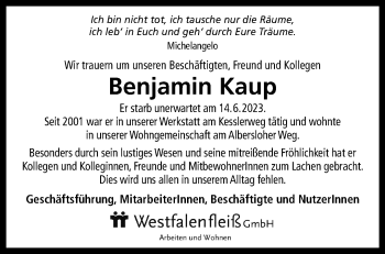 Anzeige von Benjamin Kaup 