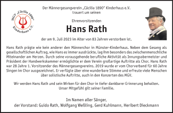 Anzeige von Hans Rath 