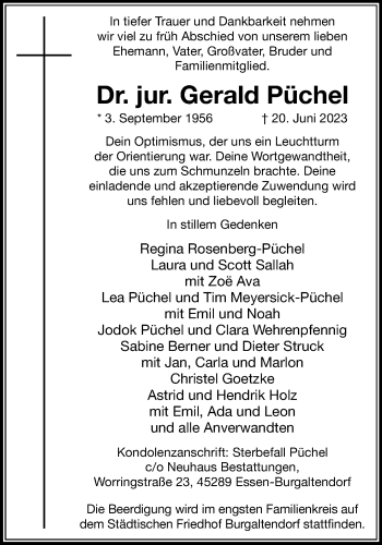 Anzeige von Dr. Jur. Gerald Püchel 