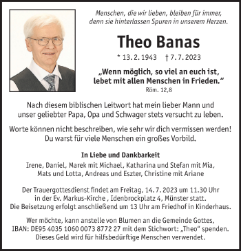 Anzeige von Theo Banas 