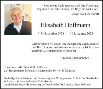 Traueranzeigen von Elisabeth Hoffmann | www.trauer.ms