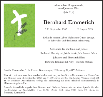 Anzeige von Bernhard Emmerich 