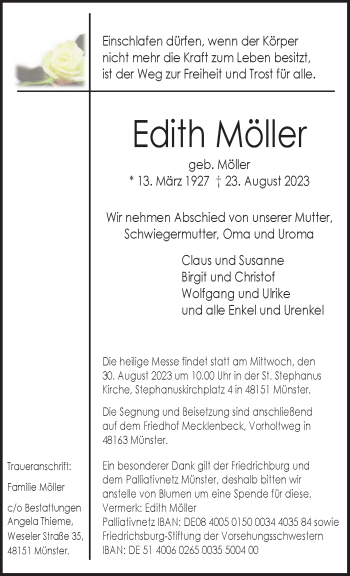 Anzeige von Edith Möller 