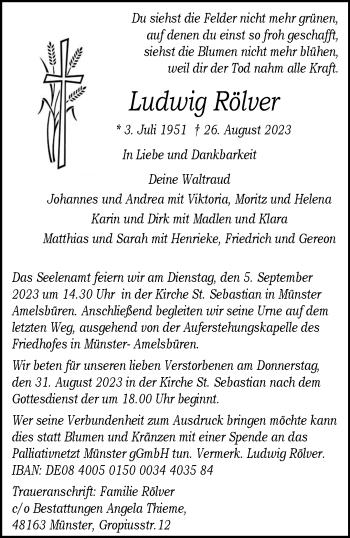 Anzeige von Ludwig Rölver 