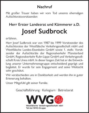 Anzeige von Josef Sudbrock 