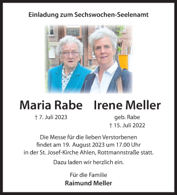 Anzeige von Maria Rabe Irene Meller 