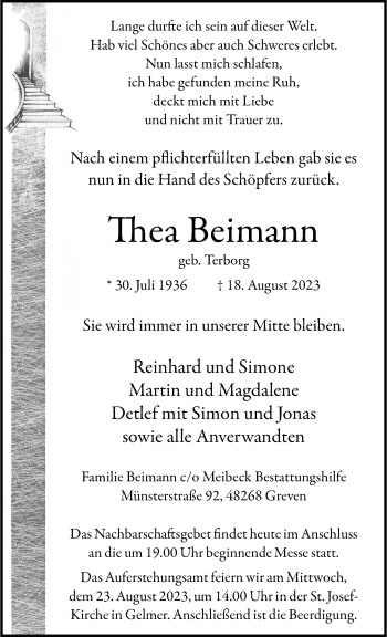 Anzeige von Thea Beimann 