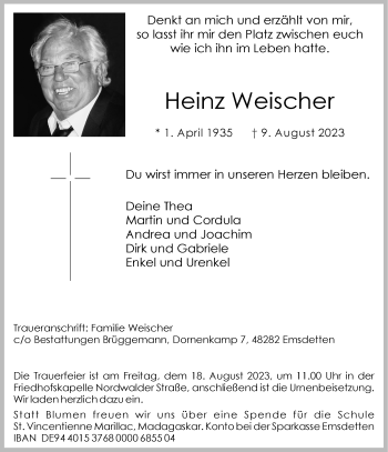 Anzeige von Heinz Weischer 