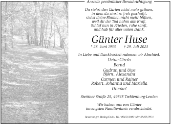 Anzeige von Günter Huse 