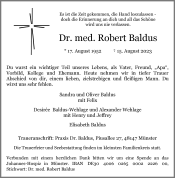 Anzeige von Dr. med. Robert Baldus 