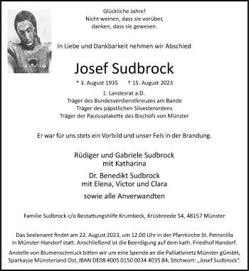 Anzeige von Josef Sudbrock 