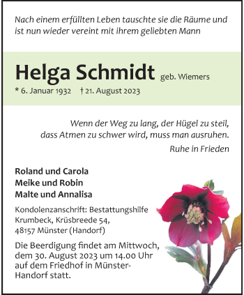 Anzeige von Helga Schmidt 