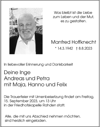 Anzeige von Manfred Hoffknecht 