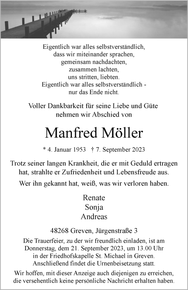 Traueranzeigen von Manfred Möller | www.trauer.ms