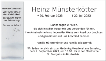 Anzeige von Heinz Münsterkötter 