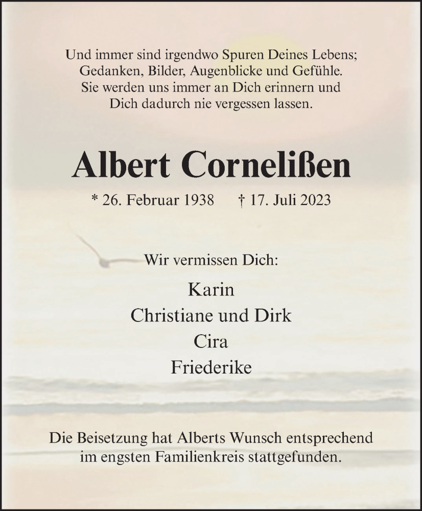  Traueranzeige für Albert Cornelißen  vom 18.09.2023 aus 