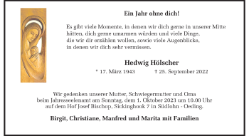 Anzeige von Hedwig Hölscher 