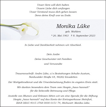 Anzeige von Monika Lüke 