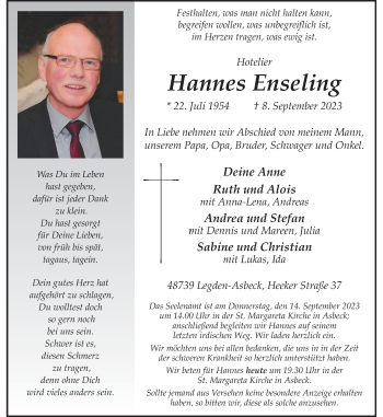 Anzeige von Hannes Enseling 