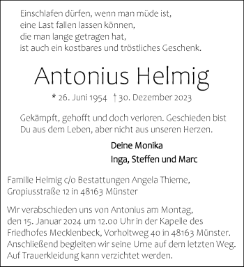 Anzeige von Antonius Helmig 