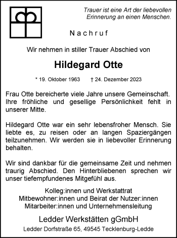 Anzeige von Hildegard Otte 