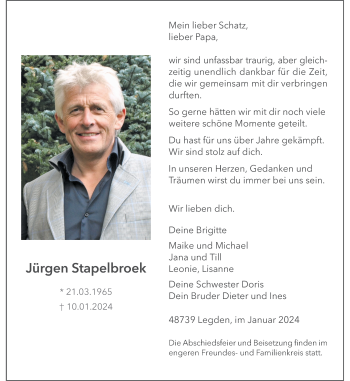 Anzeige von Jürgen Stapelbroek 