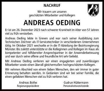 Anzeige von Andreas Oeding 