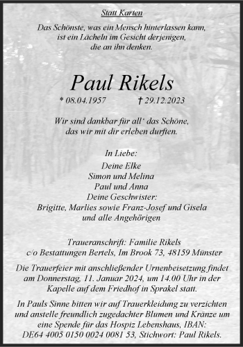 Anzeige von Paul Rikels 