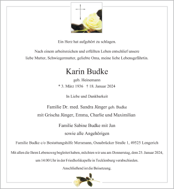 Anzeige von Karin Budke 