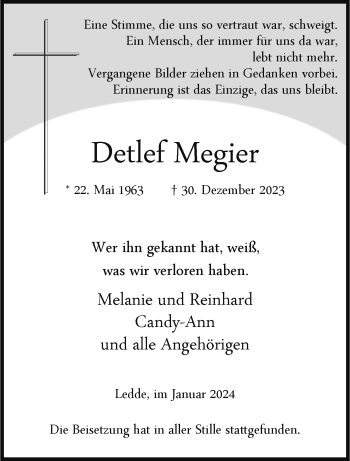 Anzeige von Detlef Megier 