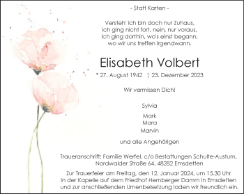 Anzeige von Elisabeth Volbert 