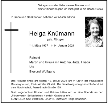 Anzeige von Helga Knümann 