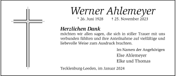 Anzeige von Werner Ahlemeyer 