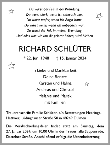 Anzeige von Richard Schlüter 