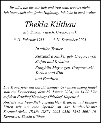 Anzeige von Thekla Kilthau 