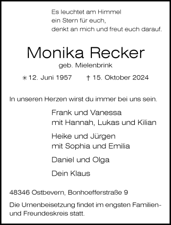 Anzeige von Monika Recker 