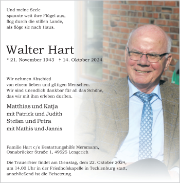 Anzeige von Walter Hart 