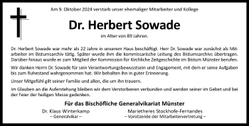 Anzeige von Dr. Herbert Sowade 