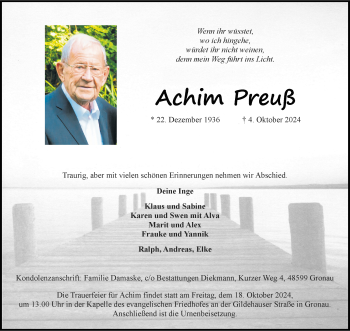 Anzeige von Achim Preuß 