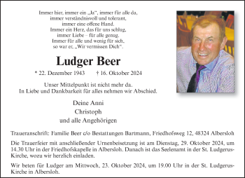 Anzeige von Ludger Beer 