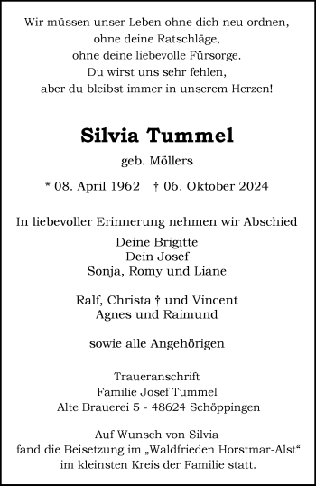 Anzeige von Silvia Tummel 