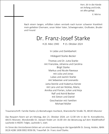 Anzeige von Dr. Franz-Josef Starke 